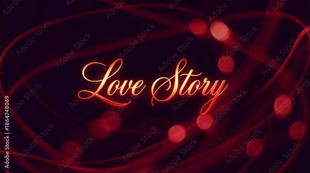 Naklejka premium Romantic love story concept with glowing red text and bokeh lights