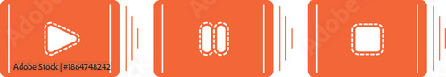 Retro style audio and video players, frame-by-frame animation with play pause and stop function, orange old cinema icons, orange vector movie start icons, video player web apps