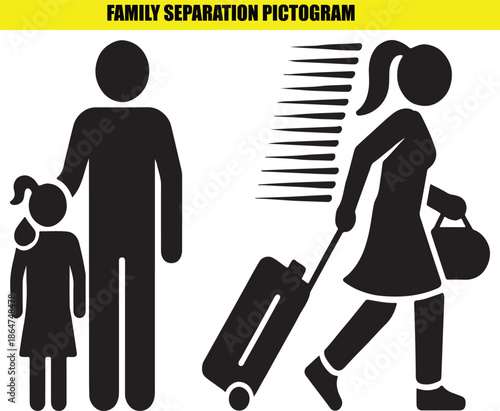 family separation concept with parents and child divided by lines