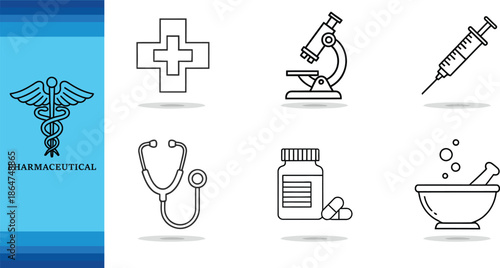 Medical icons depicting health science and pharmaceutical related concepts