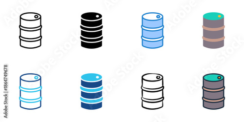 Chemical drum icon set multiple style collection. Editable stroke 
