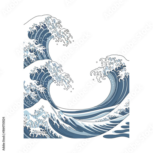 Large Ocean Wave Illustration Artwork.