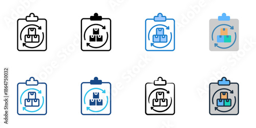 Inventory icon set multiple style collection. Editable stroke 
