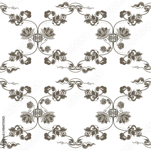 Repeating Floral Pattern with Green Leaves.