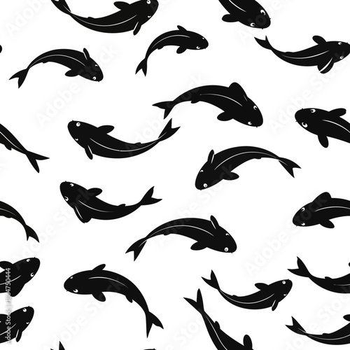 Black Silhouette Dolphins Swimming in Various Directions.