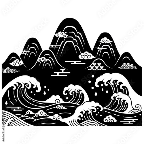 Black and White Wave Illustration Design.