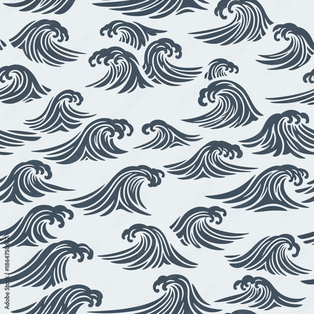 Fototapeta premium Black Wave Pattern on White Background.