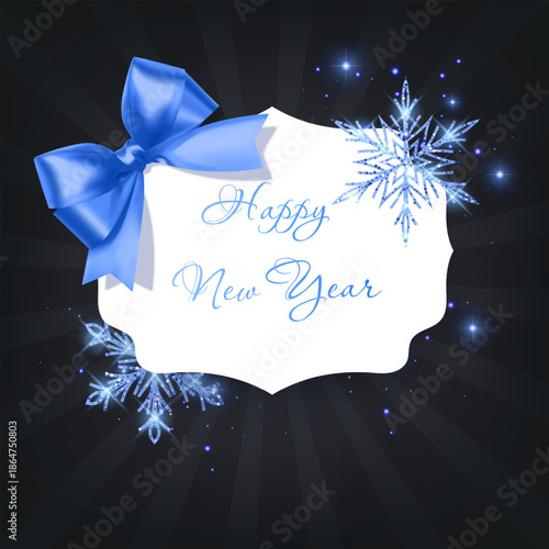 A New Year's or Christmas card decorated with Blue snowflakes with shiny glitter. Vector illustration. Elegant holiday design for invitations, greeting cards, seasonal sales, and social media banners