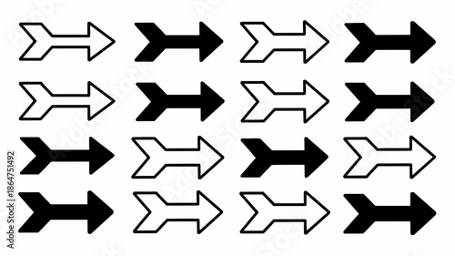 A collection of black and white arrows pointing in different directions