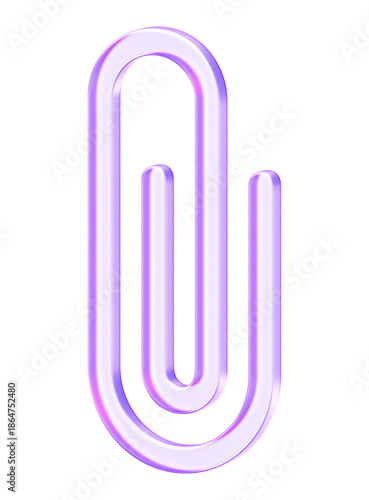 Purple translucent paperclip icon in glassmorphism style used for file attachments and document links. This clean visual element is ideal for file management systems and messaging app utilities.