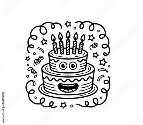 Black-and-White Cake Doodle for Celebration Themes
