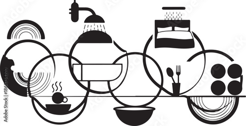 Modern Kitchen Utensils and Appliances Vector Graphic Illustration