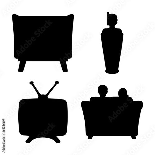Old school media, home entertainment, and communication icons Vector