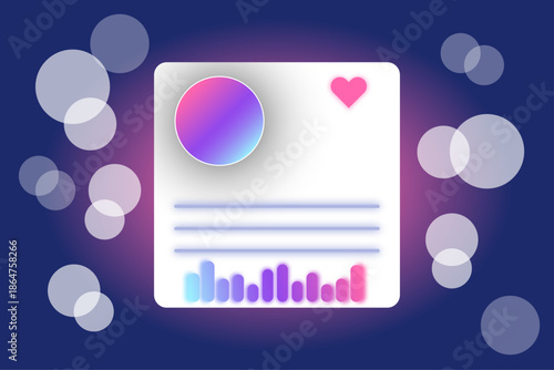 Valentines day social media profile card with heart icon and neon gradient analytics on dark background