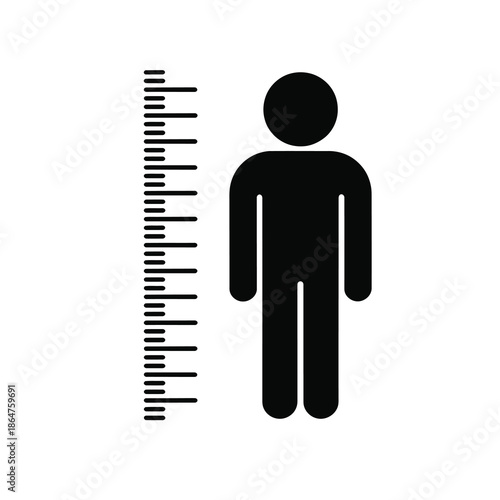 Human figure next to a ruler, symbolizing measurement and height.