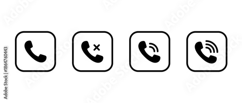 Phone call ring icon set in square outline. Ringing handset symbol