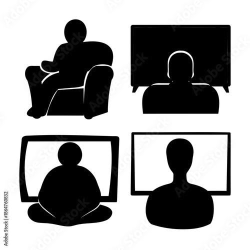 People watching screens, home entertainment and media consumption Vector