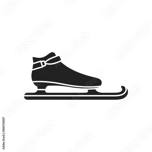 Black ice skate with buckle detail.