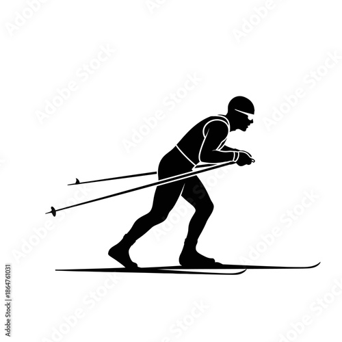 Man skiing on snow with skis.