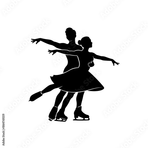 Ice Skating Couple in Motion Together.