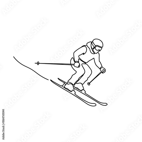 Person skiing down snowy mountain slope.