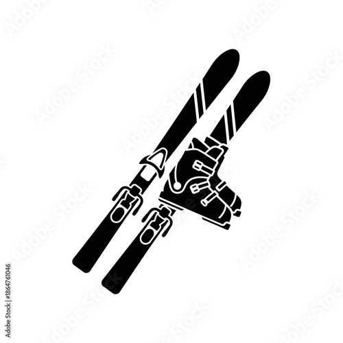 Skis with bindings and boots equipment.