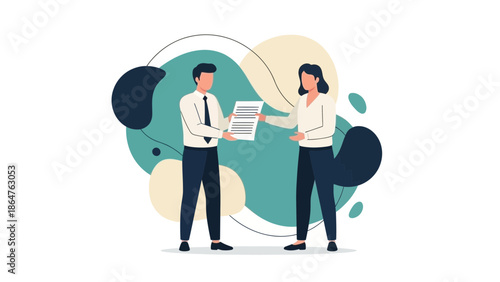 professional business presentation and partnership agreement between two colleagues in office