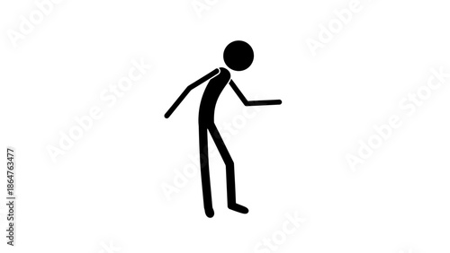 Silhouette Stick Figure Walking Stealthily or Sneaking with Cautious Movement on Isolated White Background