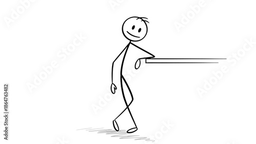 Relaxed Stick Figure Leaning and Smiling Casually on Isolated White Background