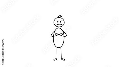 Confident Stick Figure Standing with Arms Crossed on Isolated White Background