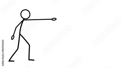 Stick Figure Man Pointing Forward with Arm Extended, Giving Direction on Isolated White Background.