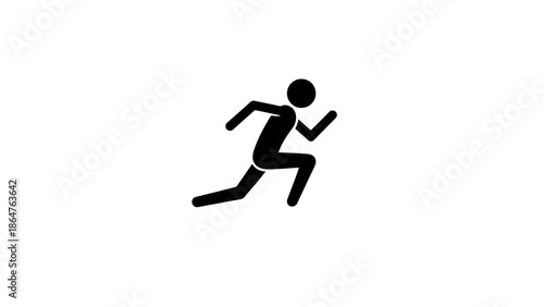 Energetic Black Stick Figure Man Running Swiftly on Isolated White Background.