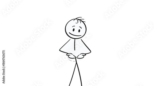 Happy Stick Figure Man Standing with Arms Crossed and Smiling on Isolated White Background.