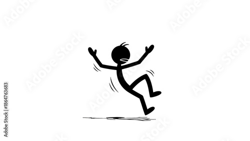 Surprised Stick Figure Falling Down with Arms and Legs Flailing Indicating an Accident on an Isolated White Background