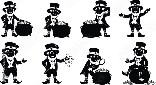 Silhouette of a man in various poses with top hat