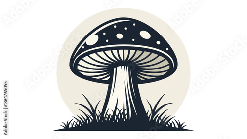 Vibrant mushroom illustration in modern artistic style with grass