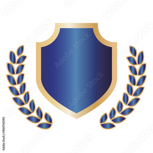 高級感のあるブルーとゴールドの盾のエンブレム ランキング・表彰デザイン