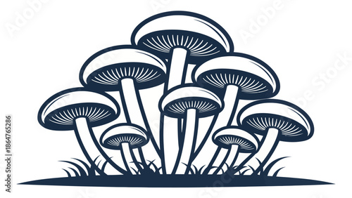 Cluster of mushrooms growing in a lush green environment naturally