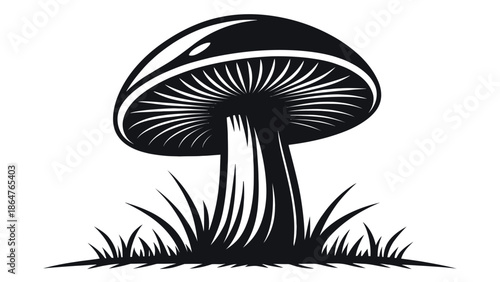 Stunning black mushroom illustration in grassy landscape
