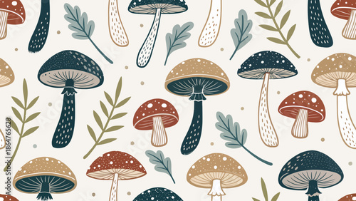 Vibrant mushroom and leaf pattern for bohemian home decor inspiration