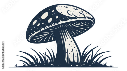 Vibrant mushroom growing in lush green grass outdoors