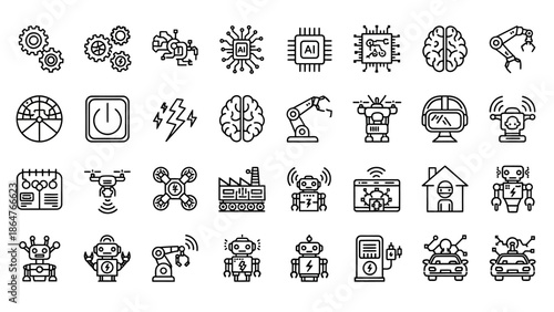 Collection of Various Simple Black Icons.