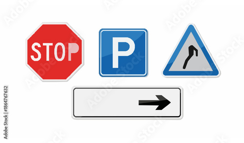Realistic Vector Illustration of Common Road Signs for Traffic and City Planning