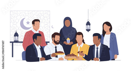 Corporate Team Ramadan Flat Vector Illustration