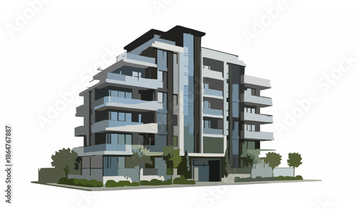 Modern Multi-Storey Residential Apartment Building Vector for Urban Housing