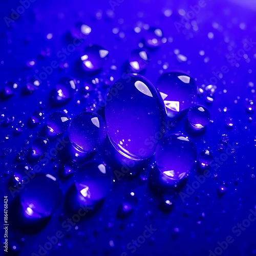 Blue Water Droplets on Surface Closeup.