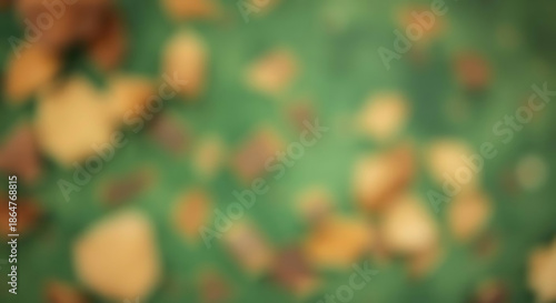 Blurred Autumn Leaves on Green Grass.