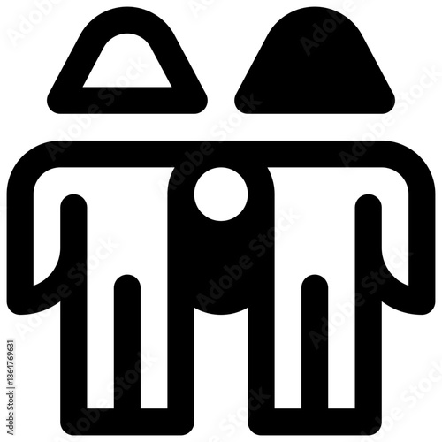 Two mothers family. Outlined stroke vector icon with black-filled details.