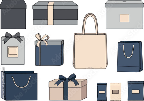 Collection of Gift Boxes and Shopping Bags Vector Set for Celebrations