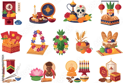 Diverse Cultural Celebrations A Colorful Vector Illustration